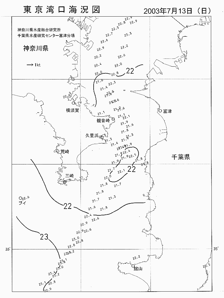 海況図, 東京湾口海況図 検索結果, (水温分布 等を図示)