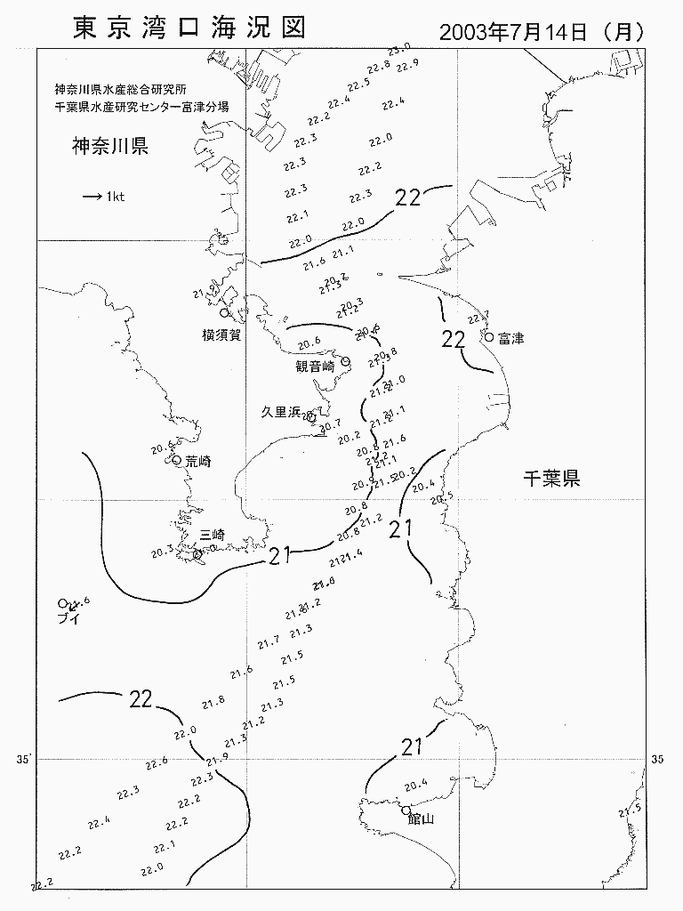 海況図, 東京湾口海況図 検索結果, (水温分布 等を図示)