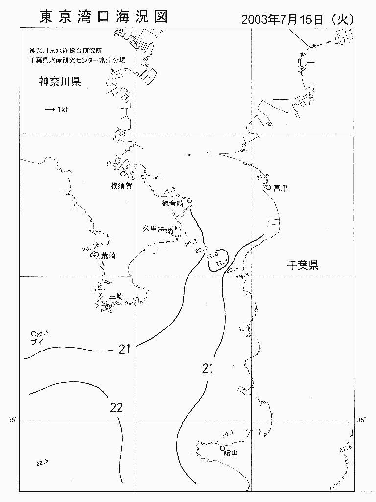 海況図, 東京湾口海況図 検索結果, (水温分布 等を図示)