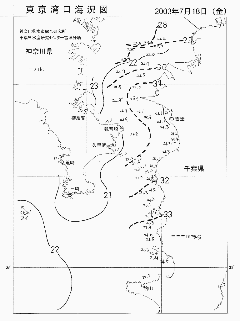 海況図, 東京湾口海況図 検索結果, (水温分布 等を図示)