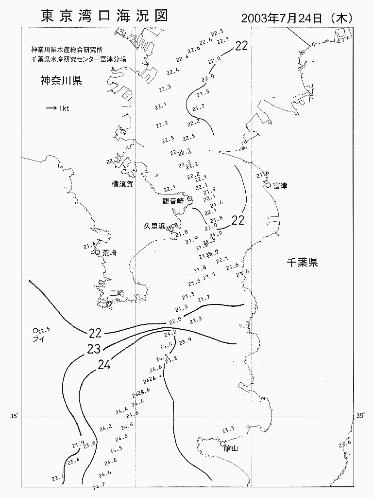 海況図, 東京湾口海況図 検索結果, (水温分布 等を図示)