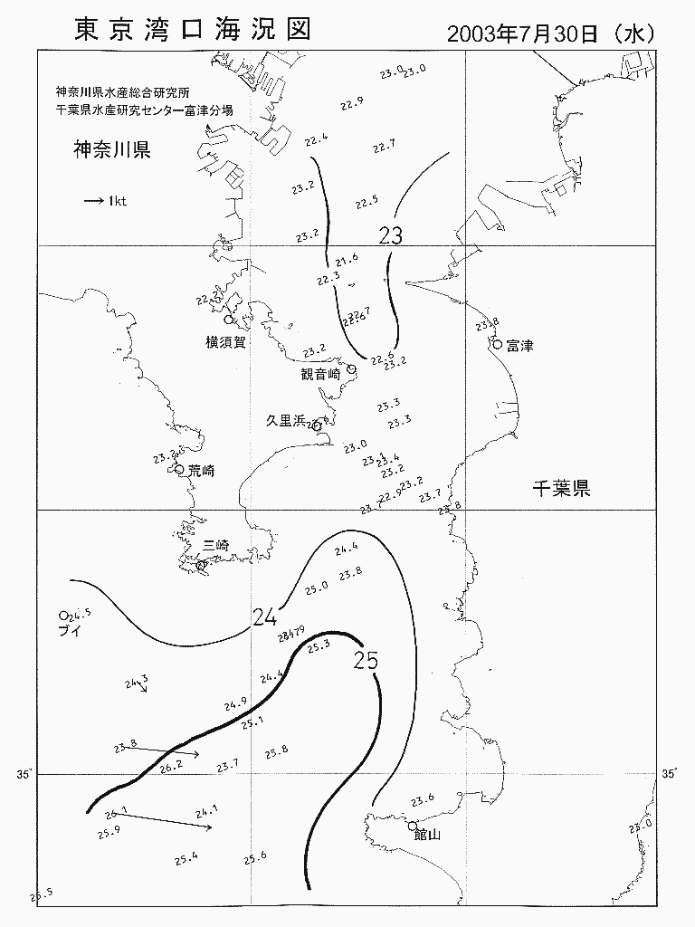 海況図, 東京湾口海況図 検索結果, (水温分布 等を図示)