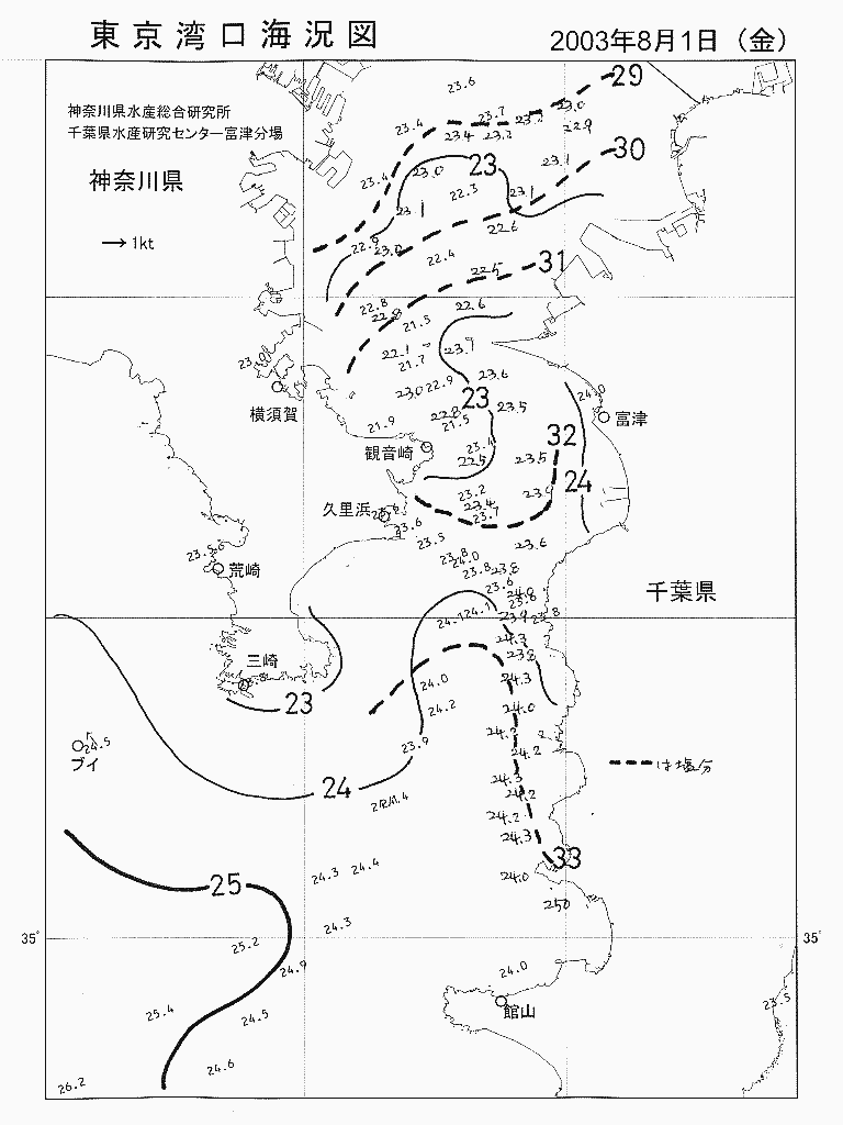 海況図, 東京湾口海況図 検索結果, (水温分布 等を図示)