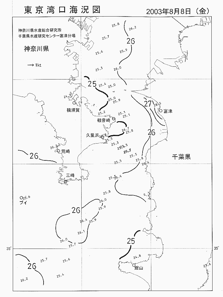 海況図, 東京湾口海況図 検索結果, (水温分布 等を図示)