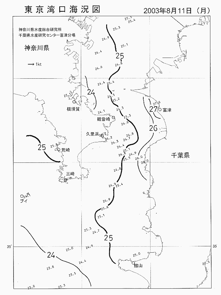 海況図, 東京湾口海況図 検索結果, (水温分布 等を図示)