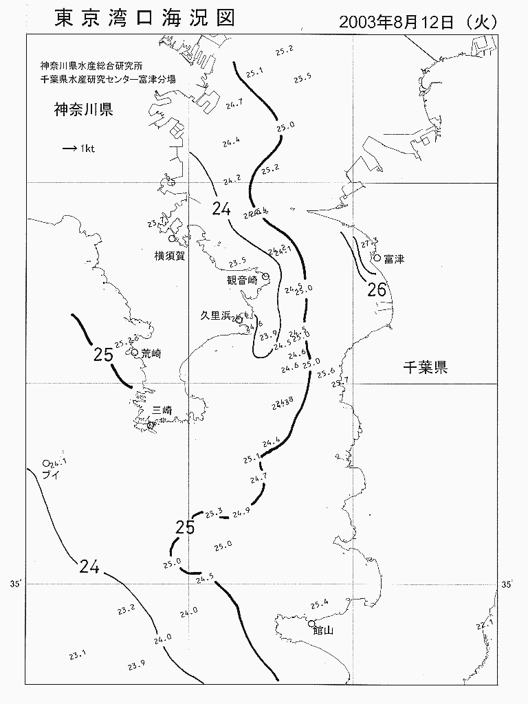 海況図, 東京湾口海況図 検索結果, (水温分布 等を図示)