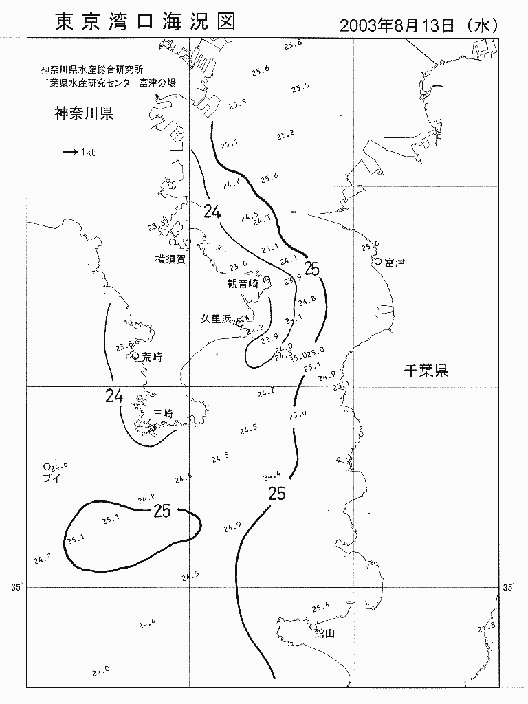 海況図, 東京湾口海況図 検索結果, (水温分布 等を図示)
