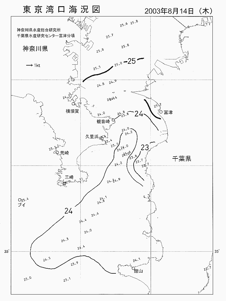 海況図, 東京湾口海況図 検索結果, (水温分布 等を図示)