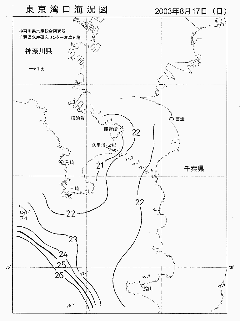 海況図, 東京湾口海況図 検索結果, (水温分布 等を図示)