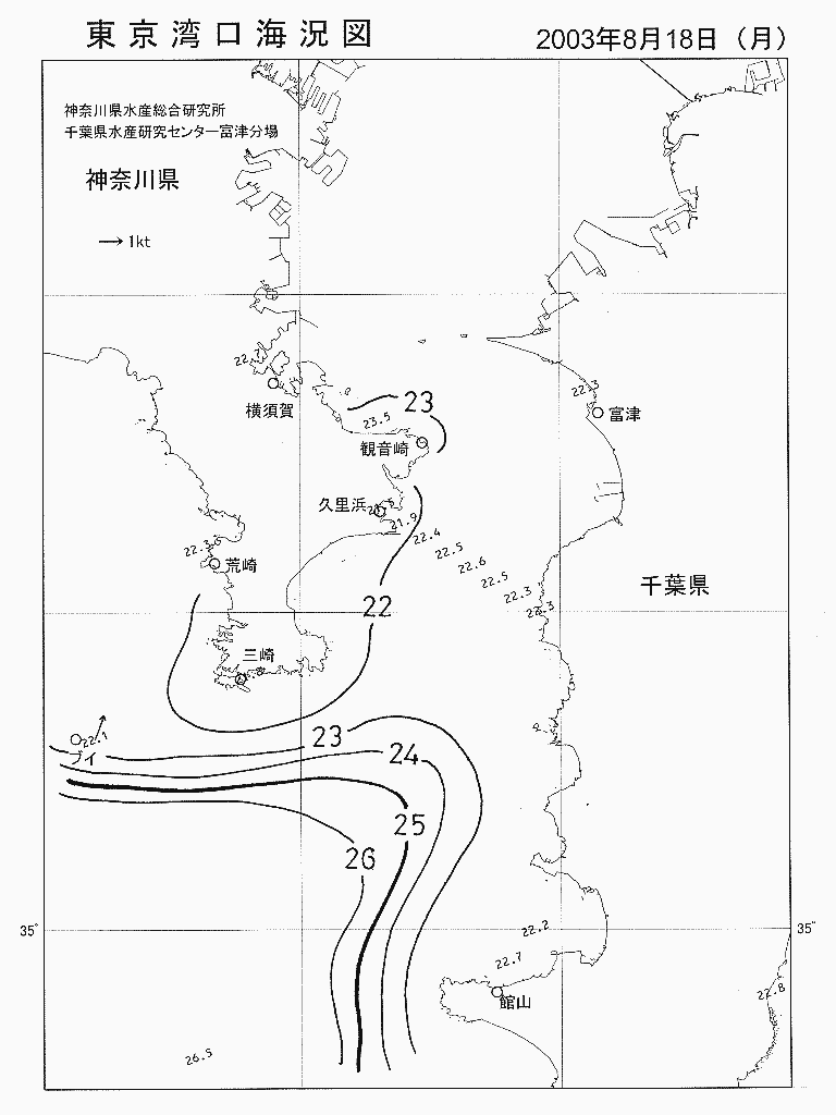 海況図, 東京湾口海況図 検索結果, (水温分布 等を図示)