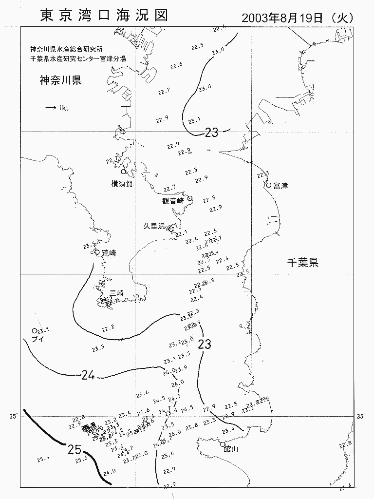 海況図, 東京湾口海況図 検索結果, (水温分布 等を図示)