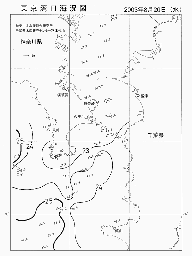 海況図, 東京湾口海況図 検索結果, (水温分布 等を図示)