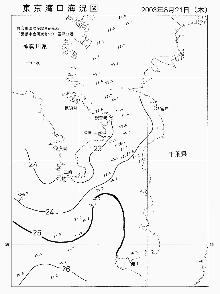 海況図, 東京湾口海況図 検索結果, (水温分布 等を図示)