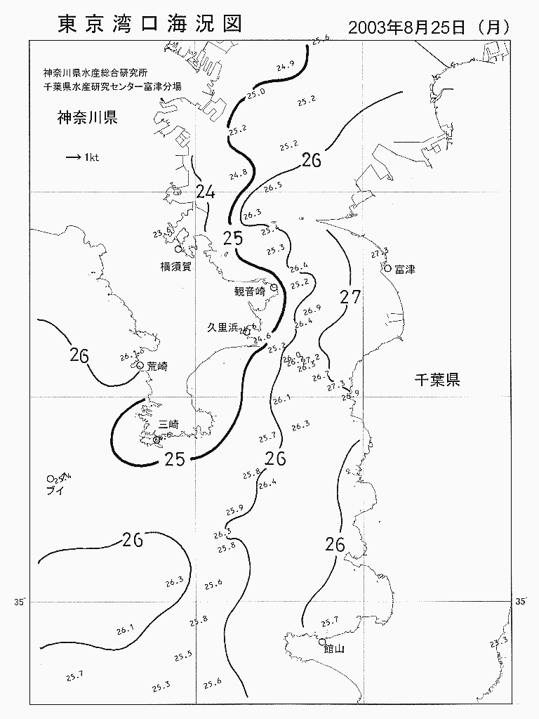 海況図, 東京湾口海況図 検索結果, (水温分布 等を図示)