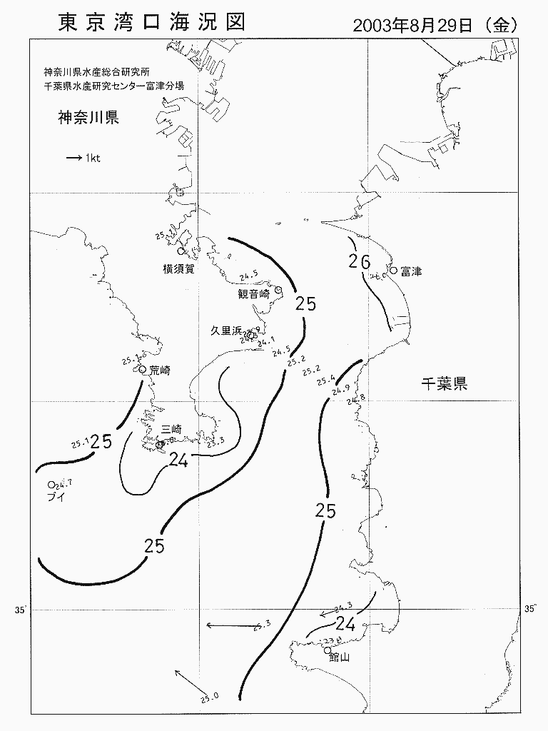 海況図, 東京湾口海況図 検索結果, (水温分布 等を図示)