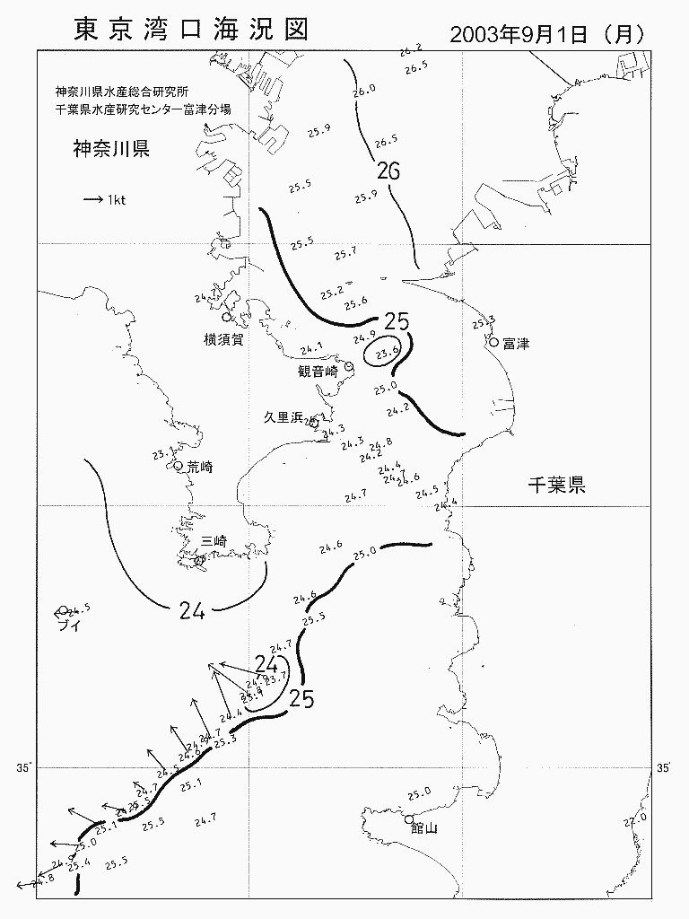 海況図, 東京湾口海況図 検索結果, (水温分布 等を図示)