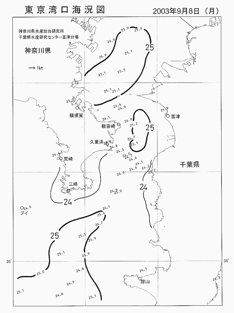 海況図, 東京湾口海況図 検索結果, (水温分布 等を図示)