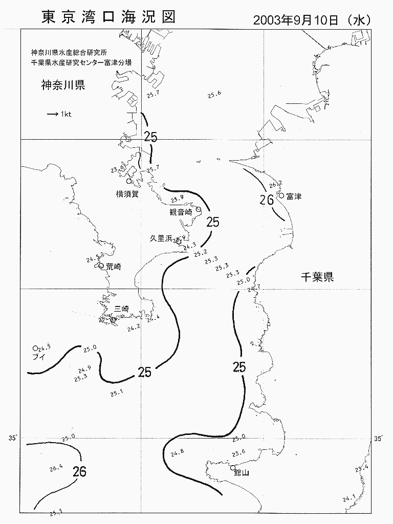 海況図, 東京湾口海況図 検索結果, (水温分布 等を図示)