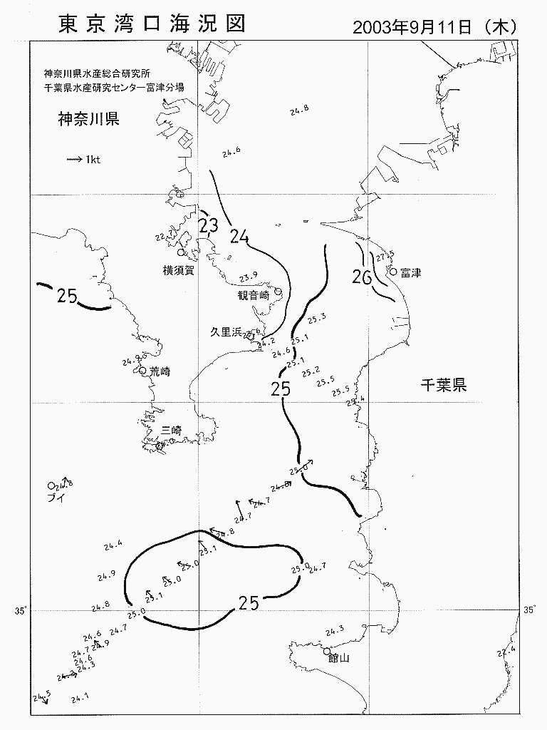 海況図, 東京湾口海況図 検索結果, (水温分布 等を図示)