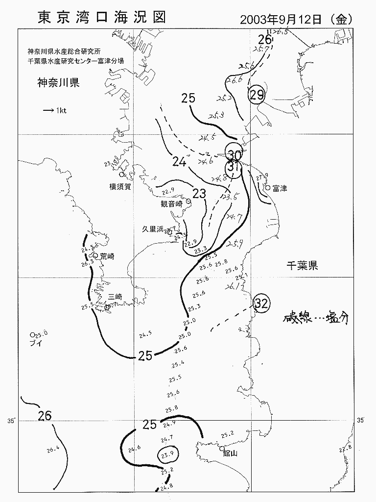 海況図, 東京湾口海況図 検索結果, (水温分布 等を図示)