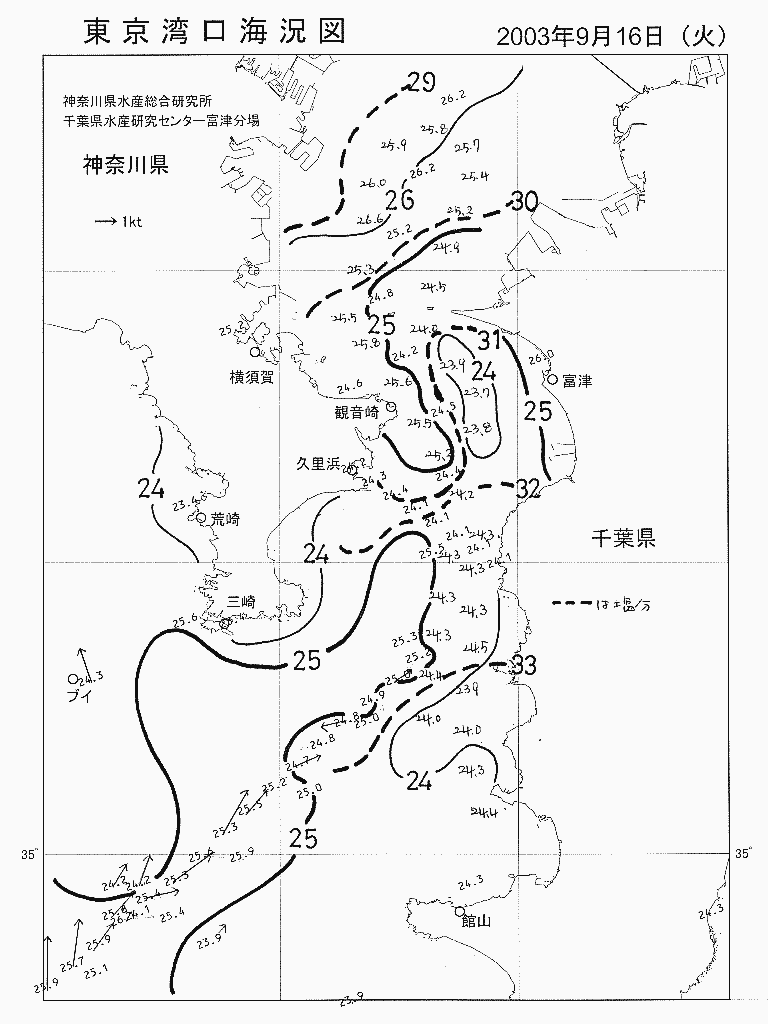 海況図, 東京湾口海況図 検索結果, (水温分布 等を図示)