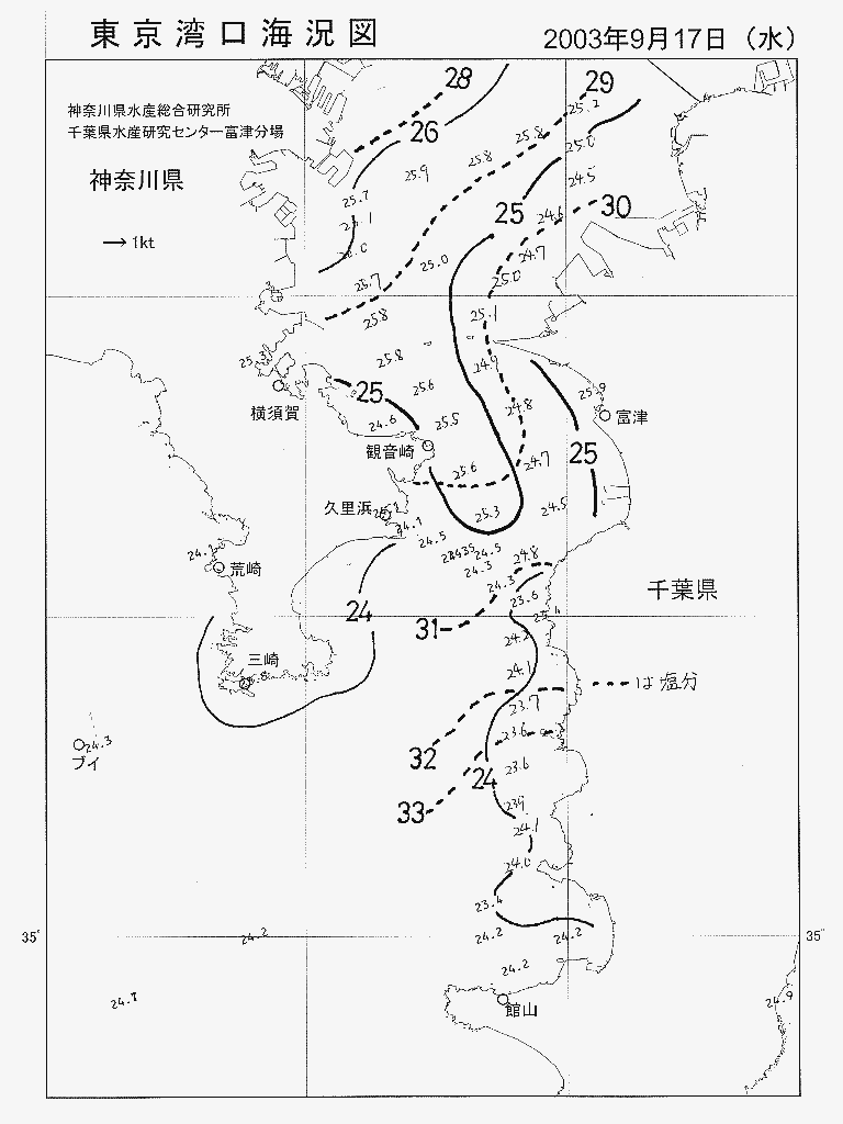 海況図, 東京湾口海況図 検索結果, (水温分布 等を図示)
