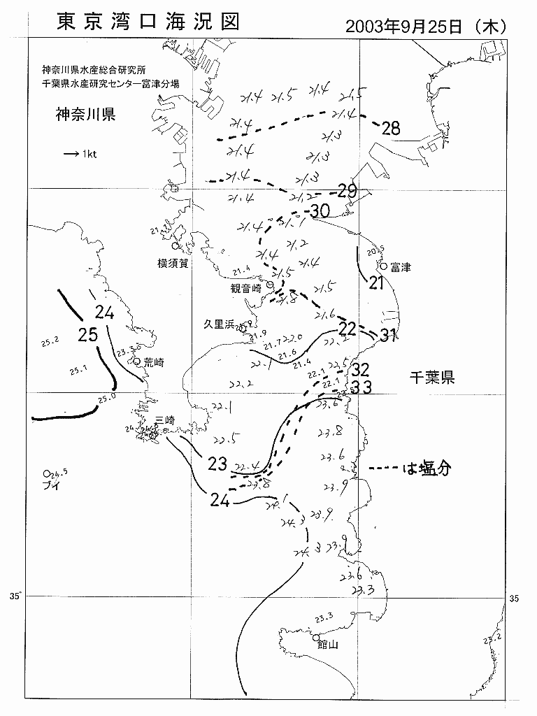 海況図, 東京湾口海況図 検索結果, (水温分布 等を図示)