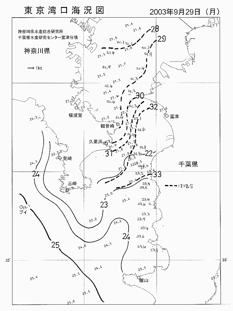 海況図, 東京湾口海況図 検索結果, (水温分布 等を図示)