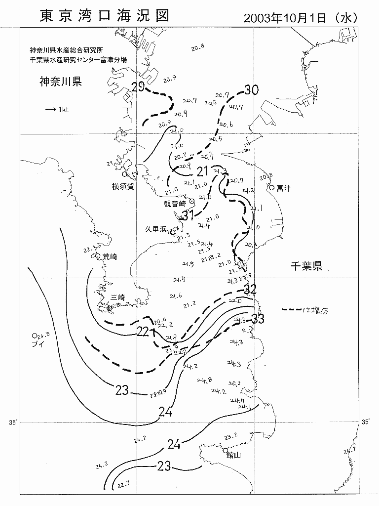 海況図, 東京湾口海況図 検索結果, (水温分布 等を図示)