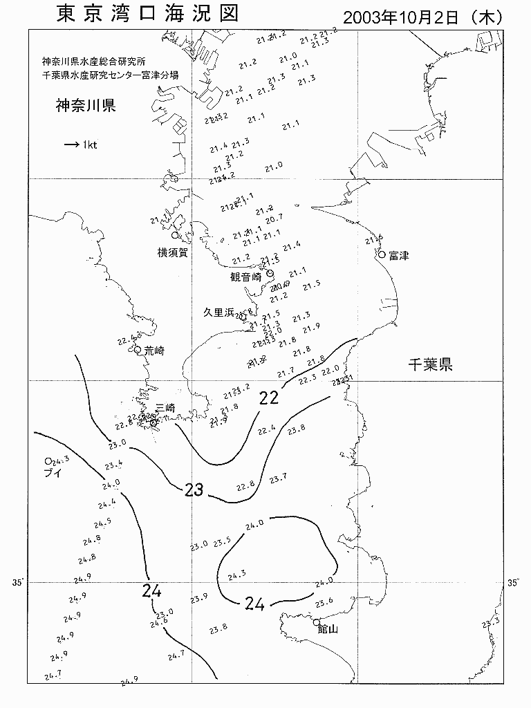 海況図, 東京湾口海況図 検索結果, (水温分布 等を図示)