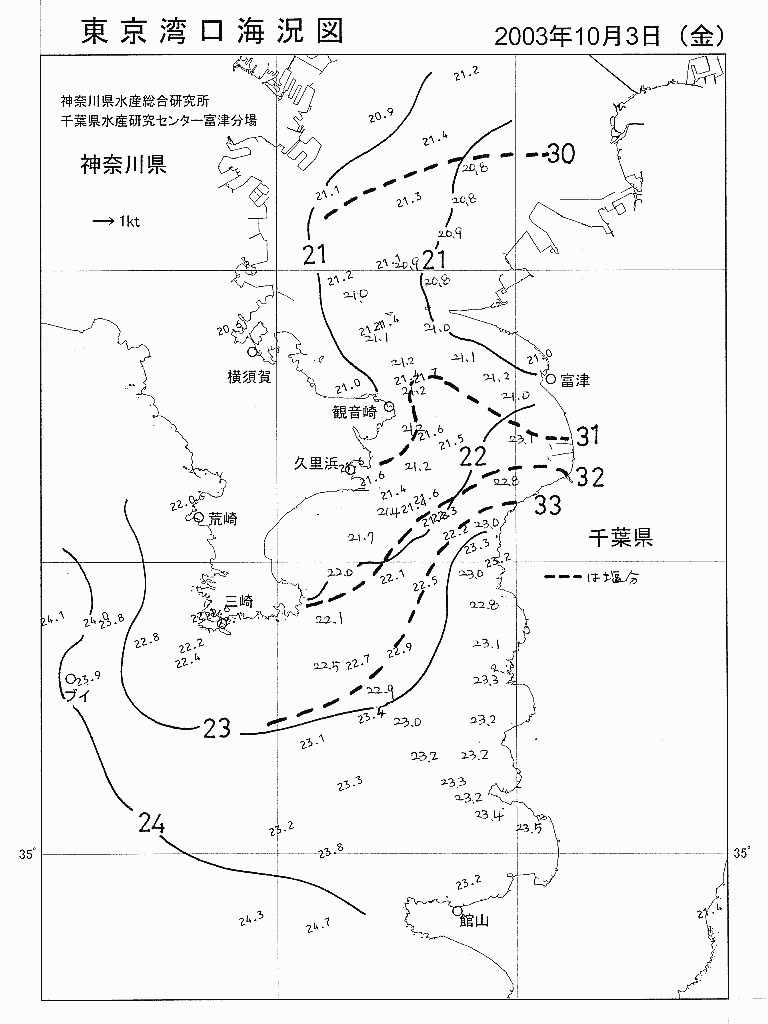 海況図, 東京湾口海況図 検索結果, (水温分布 等を図示)