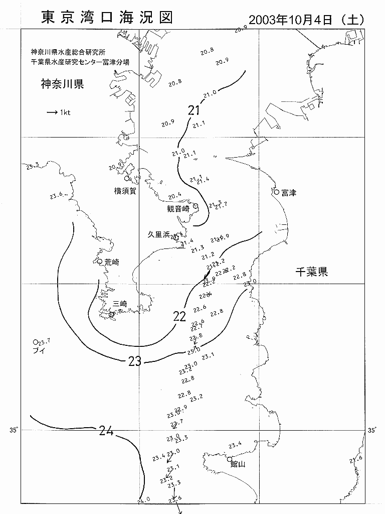 海況図, 東京湾口海況図 検索結果, (水温分布 等を図示)