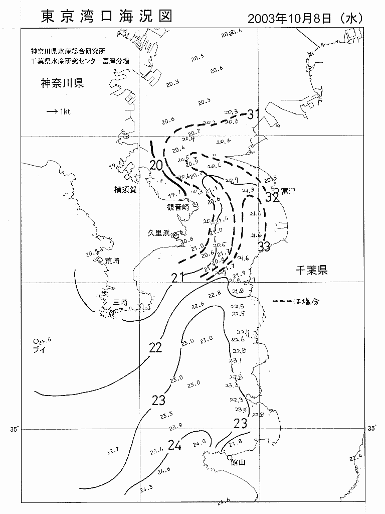 海況図, 東京湾口海況図 検索結果, (水温分布 等を図示)