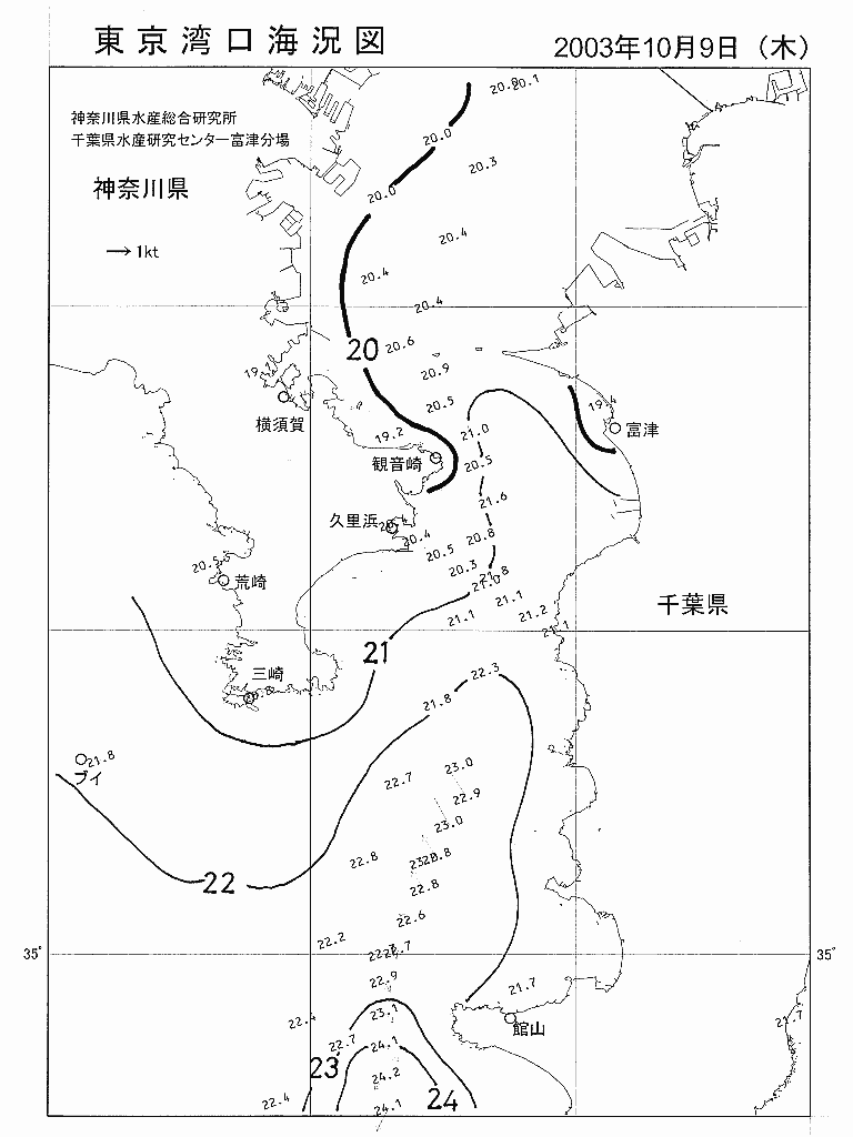 海況図, 東京湾口海況図 検索結果, (水温分布 等を図示)