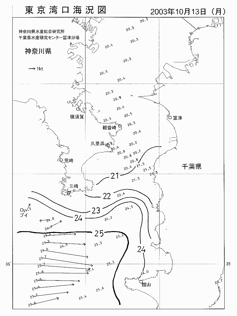 海況図, 東京湾口海況図 検索結果, (水温分布 等を図示)