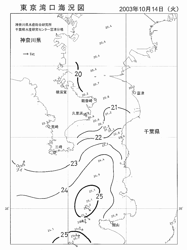 海況図, 東京湾口海況図 検索結果, (水温分布 等を図示)