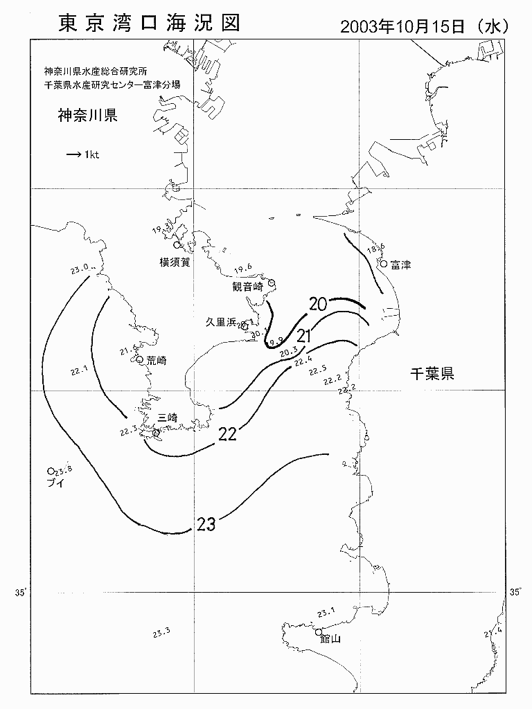海況図, 東京湾口海況図 検索結果, (水温分布 等を図示)