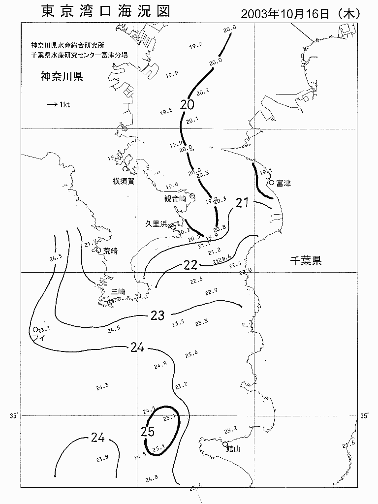 海況図, 東京湾口海況図 検索結果, (水温分布 等を図示)