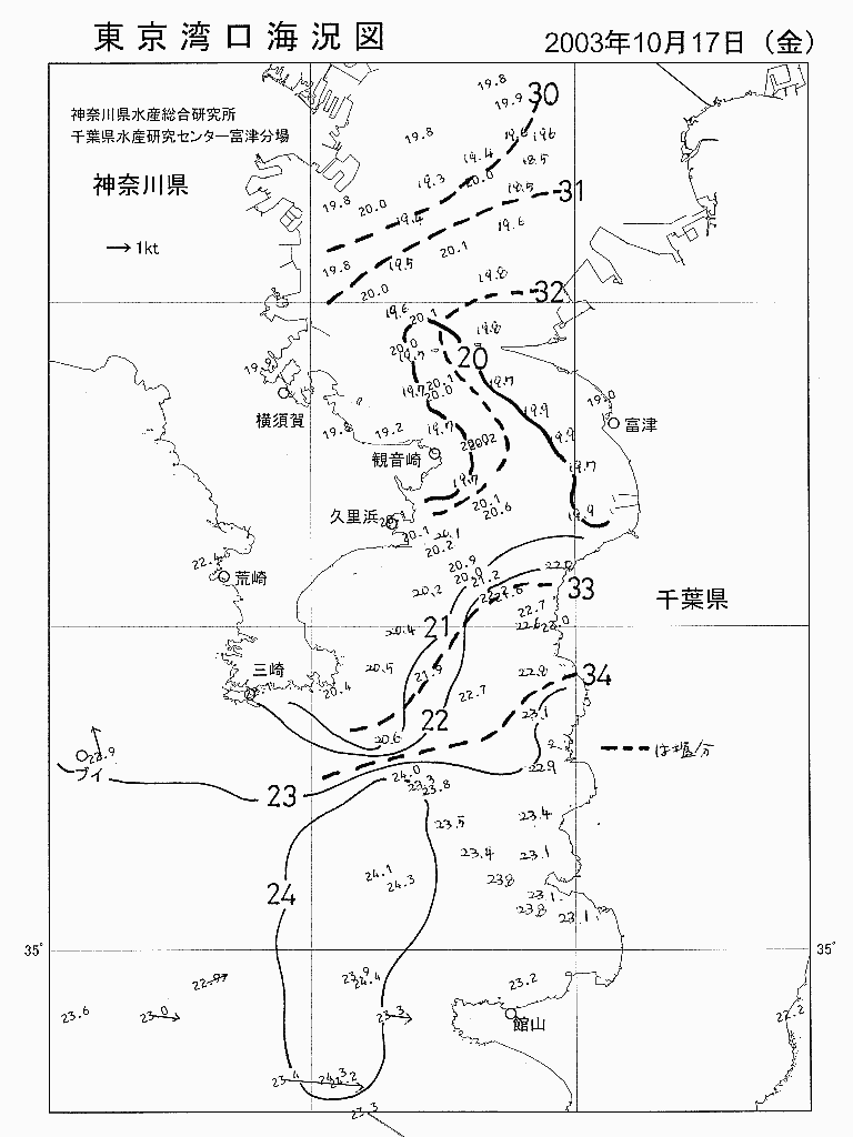 海況図, 東京湾口海況図 検索結果, (水温分布 等を図示)