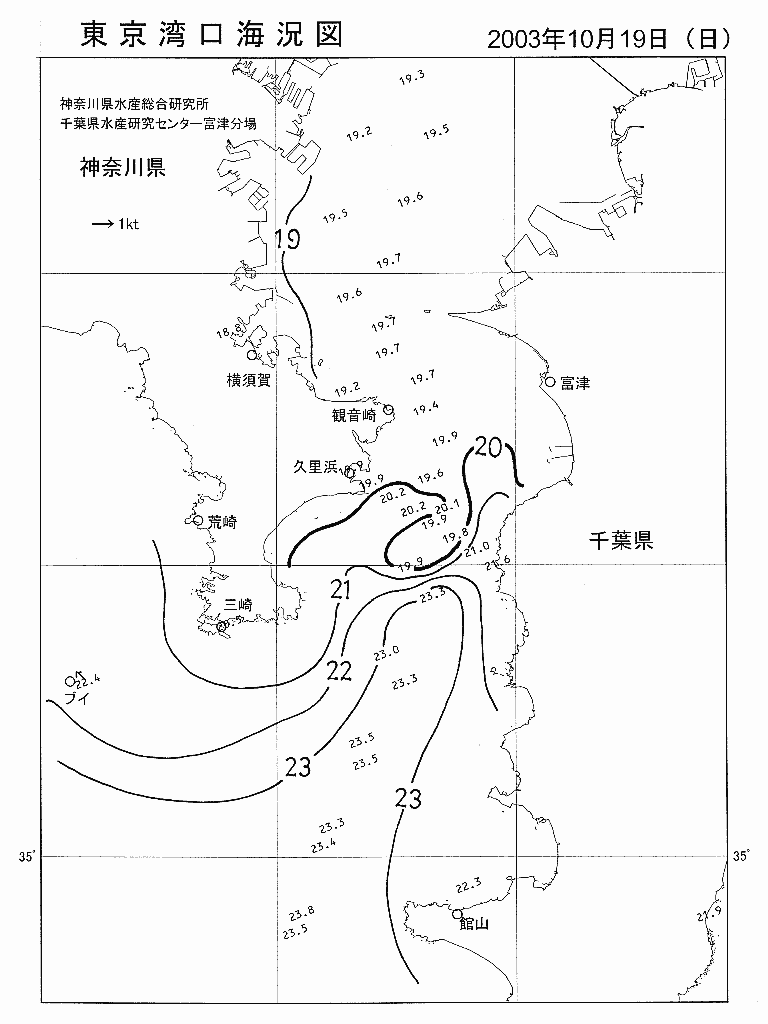 海況図, 東京湾口海況図 検索結果, (水温分布 等を図示)