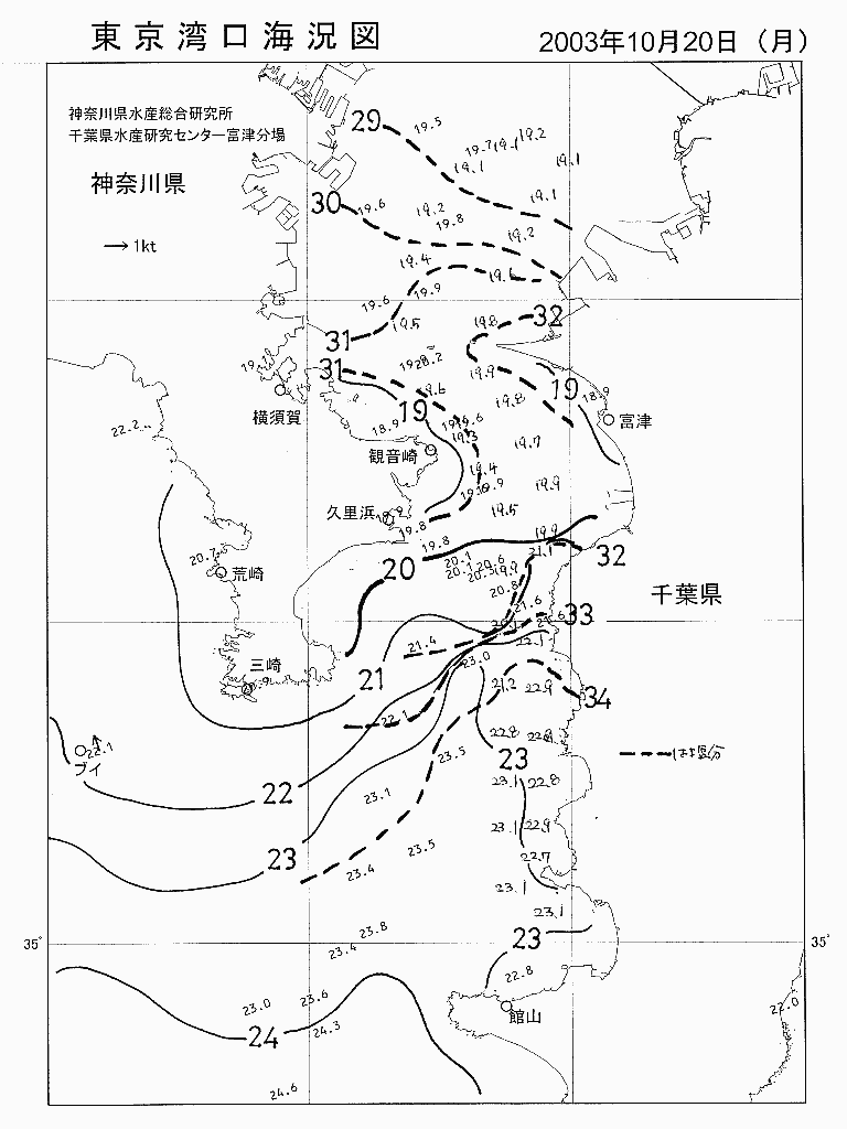 海況図, 東京湾口海況図 検索結果, (水温分布 等を図示)