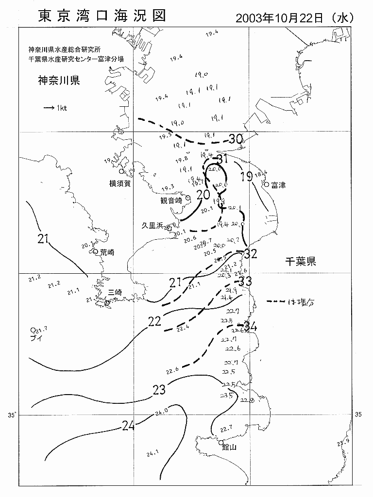 海況図, 東京湾口海況図 検索結果, (水温分布 等を図示)