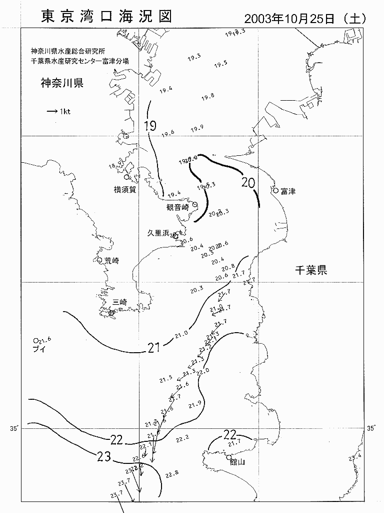 海況図, 東京湾口海況図 検索結果, (水温分布 等を図示)