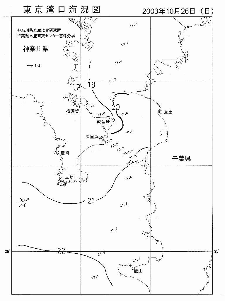 海況図, 東京湾口海況図 検索結果, (水温分布 等を図示)