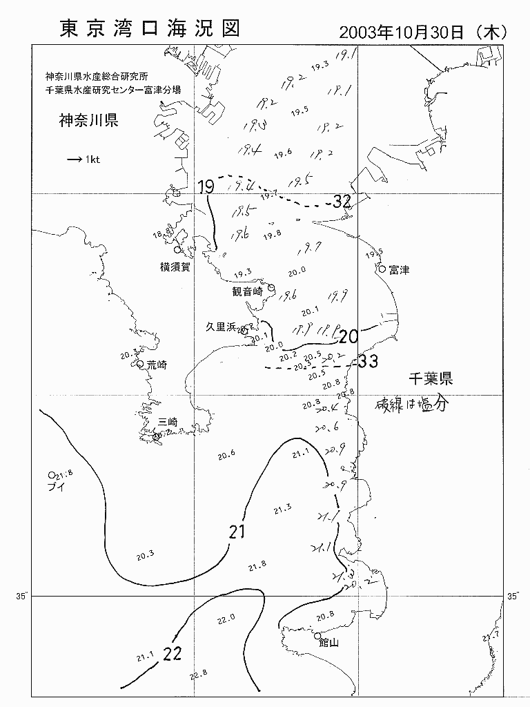海況図, 東京湾口海況図 検索結果, (水温分布 等を図示)