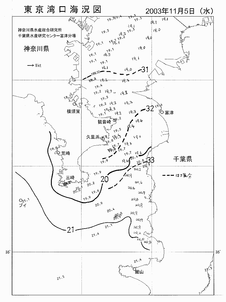海況図, 東京湾口海況図 検索結果, (水温分布 等を図示)