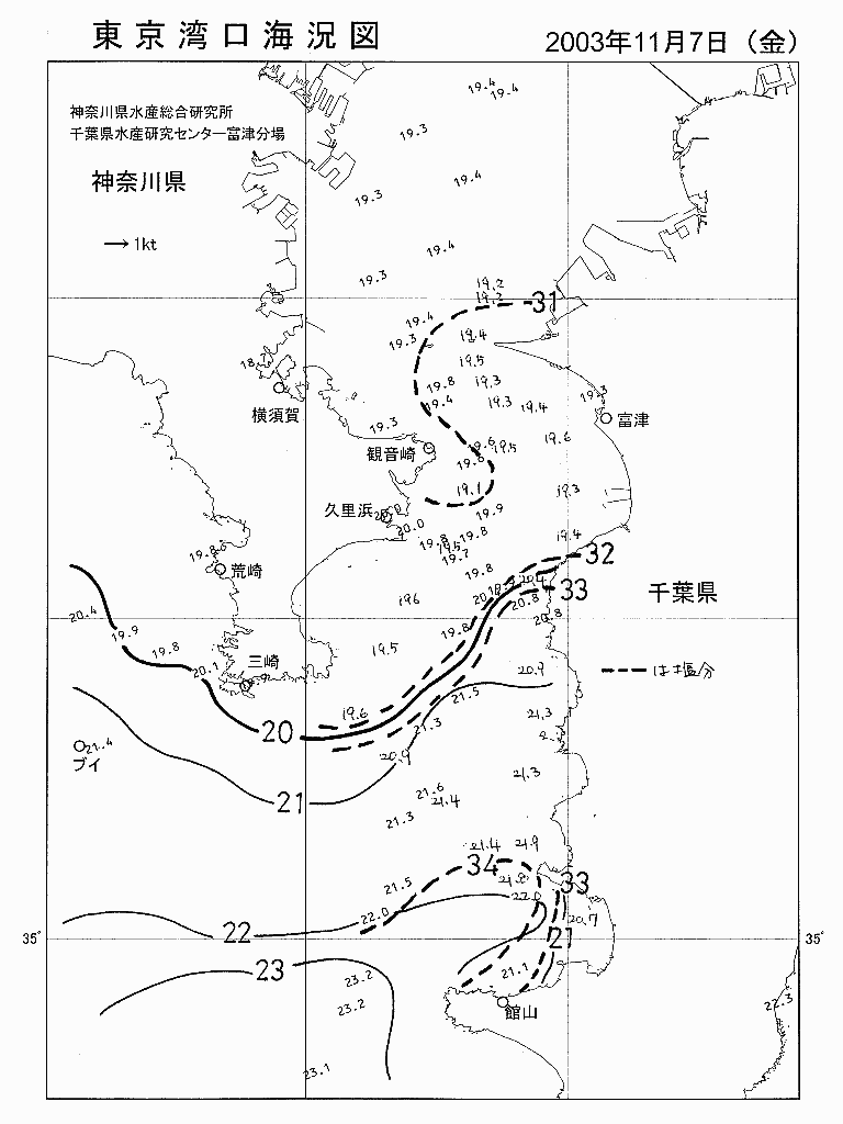 海況図, 東京湾口海況図 検索結果, (水温分布 等を図示)