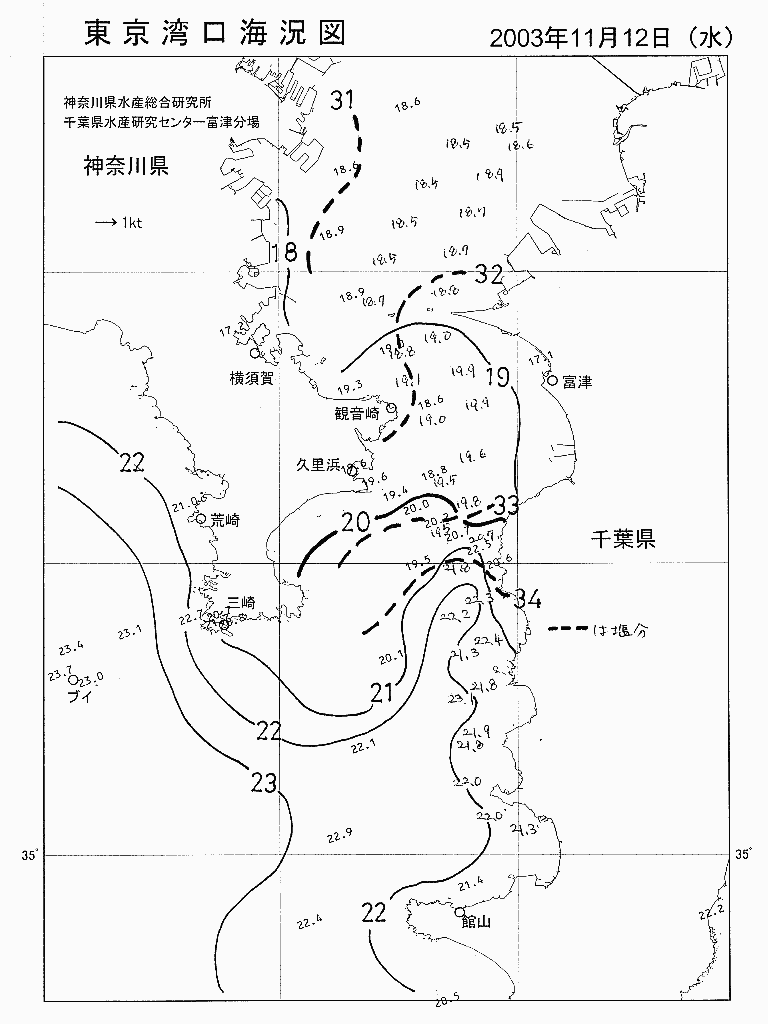 海況図, 東京湾口海況図 検索結果, (水温分布 等を図示)