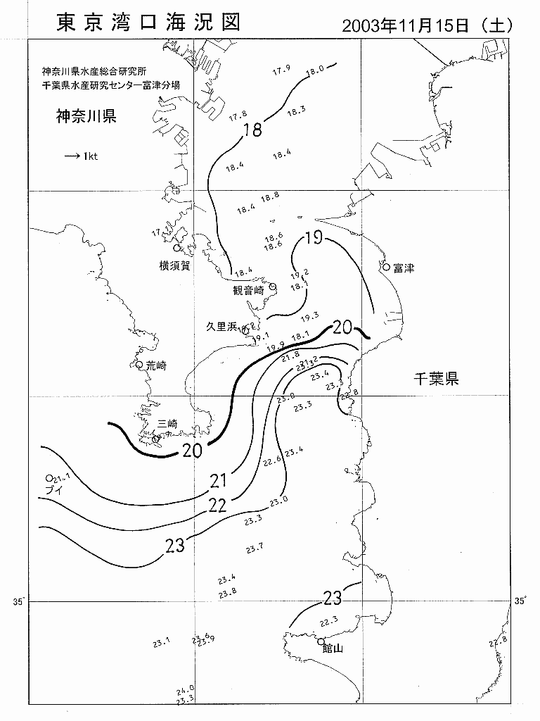 海況図, 東京湾口海況図 検索結果, (水温分布 等を図示)