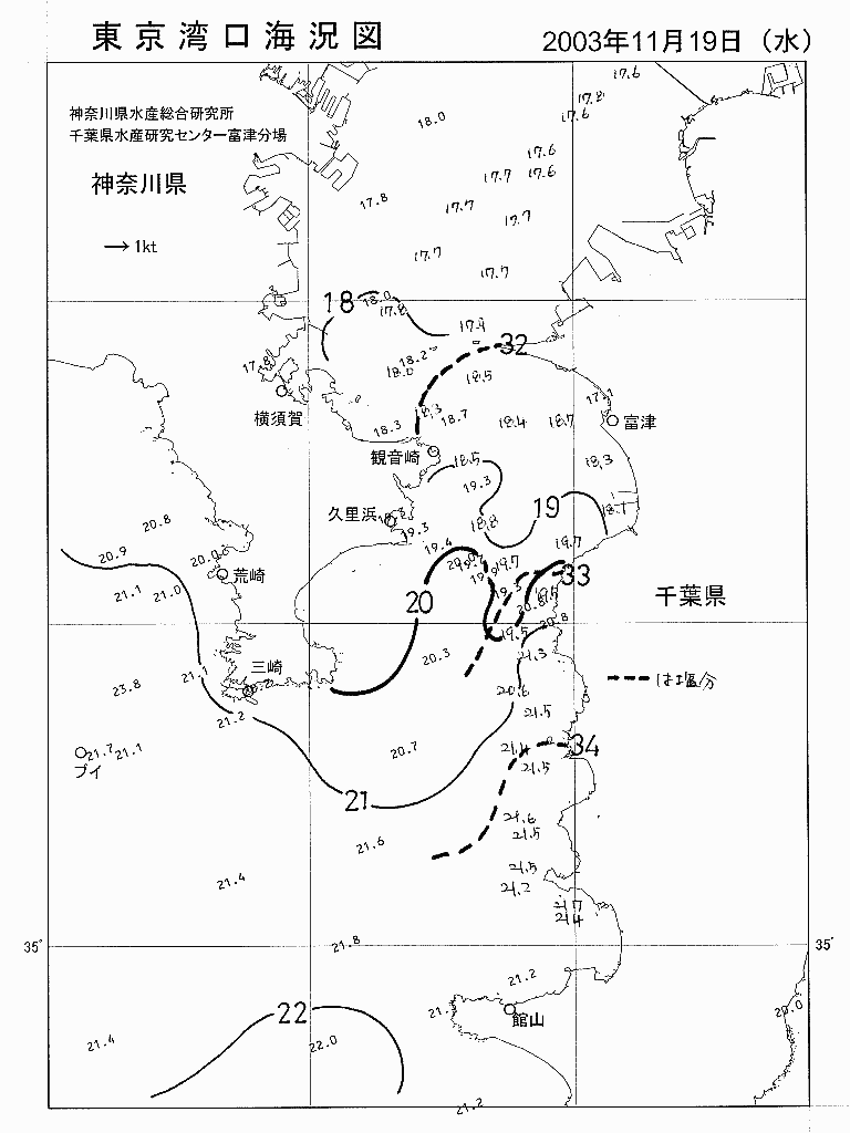 海況図, 東京湾口海況図 検索結果, (水温分布 等を図示)